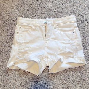 High Waisted White Jean Distressed Shorts